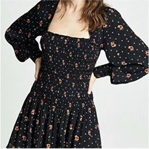 Free people Floral Smocked Black Dress size Xs